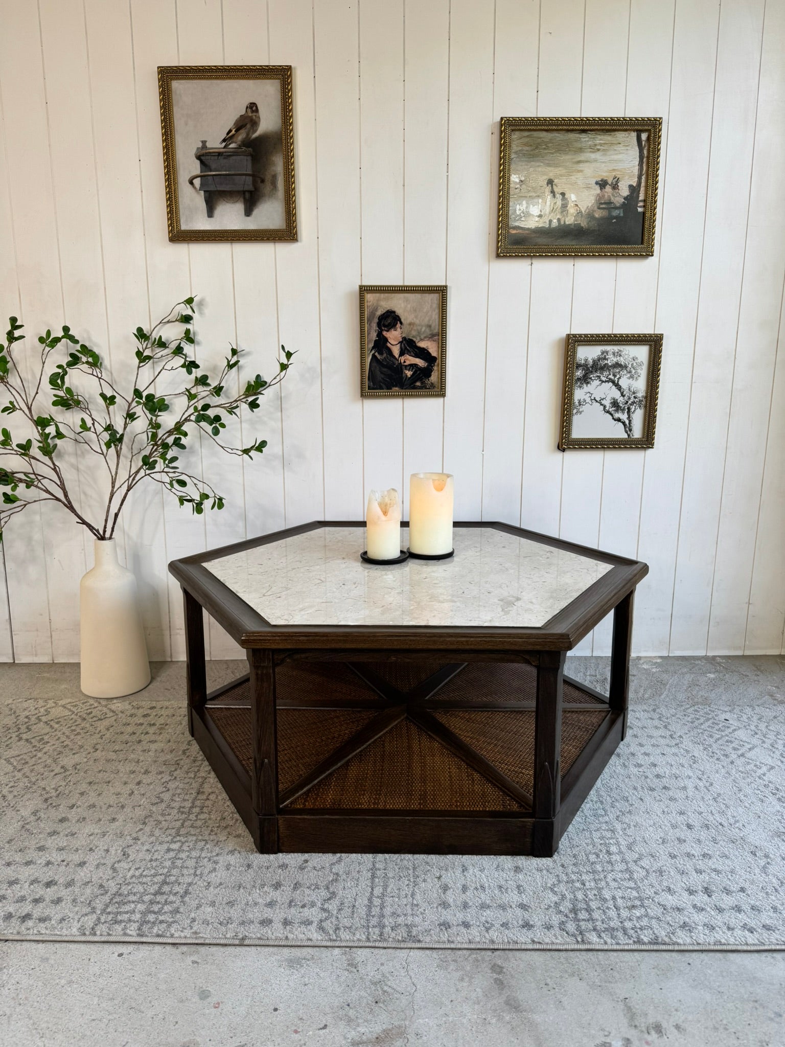 The Hexagon Coffee Table with Travertine Top
