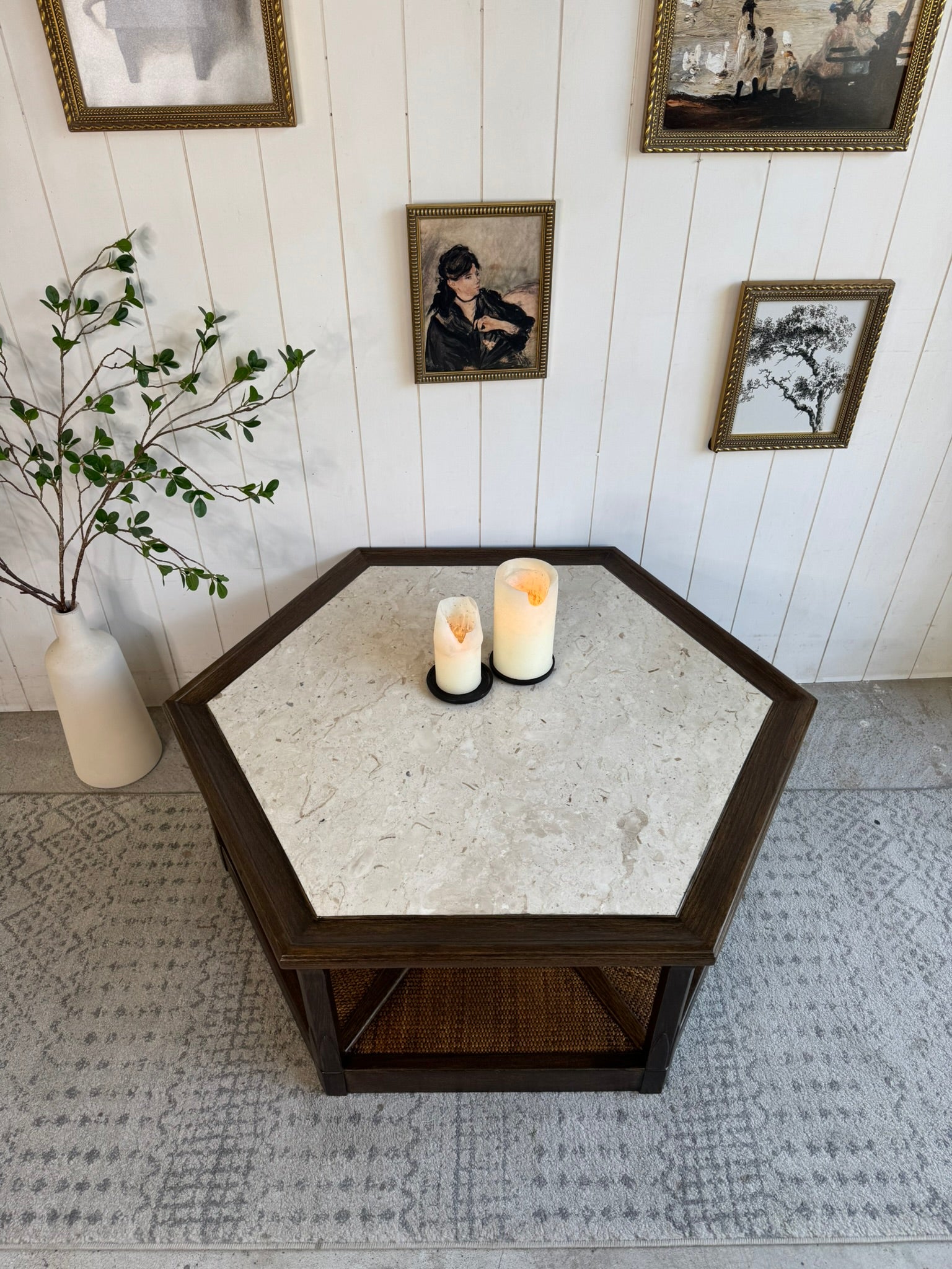 The Hexagon Coffee Table with Travertine Top